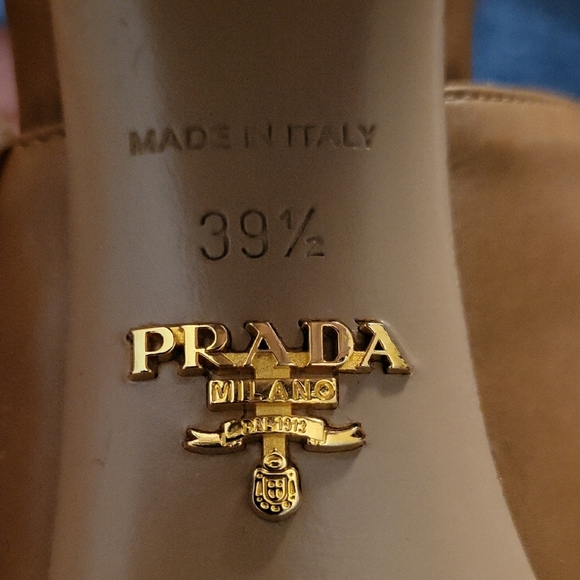 Prada Women's Tan Leather Open-Toe Heels - Picture 10 of 12